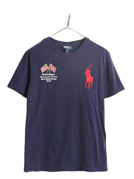 ビッグポニー アメリカ代表 ポロ ラルフローレン 半袖 Tシャツ メンズ レディース M / 古着 シングルステッチ ナンバリング 星条旗 USA 紺