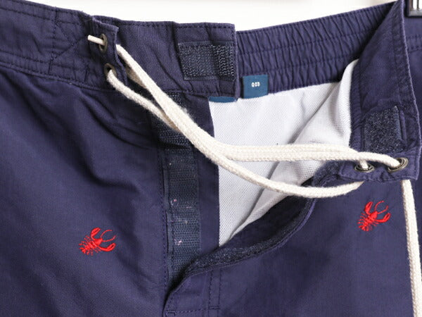 90s ポロ ラルフローレン 総柄 ショート パンツ メンズ L 古着 スイム ショーツ 水陸両用 ナイロン コットン 短パン 海パン モノグラム 紺