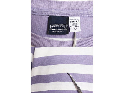 90s USA製 ランズエンド ポケット付き ボーダー 長袖 Tシャツ レディース L メンズ M 程/ 古着 LANDS END オールド シングルステッチ ロンT