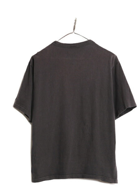 90s チャンピオン ワンポイント 半袖 Tシャツ メンズ M / 古着 90年代 オールド Champion 100% コットン スクリプト ロゴ 目付き ブラック