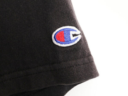 90s チャンピオン ワンポイント 半袖 Tシャツ メンズ M / 古着 90年代 オールド Champion 100% コットン スクリプト ロゴ 目付き ブラック