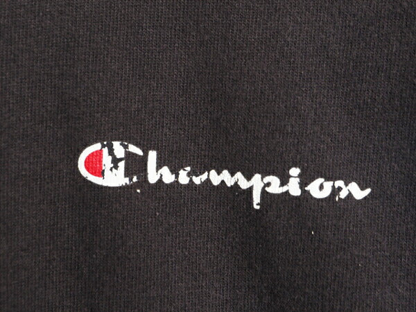 90s チャンピオン ワンポイント 半袖 Tシャツ メンズ M / 古着 90年代 オールド Champion 100% コットン スクリプト ロゴ 目付き ブラック