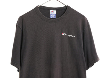90s チャンピオン ワンポイント 半袖 Tシャツ メンズ M / 古着 90年代 オールド Champion 100% コットン スクリプト ロゴ 目付き ブラック