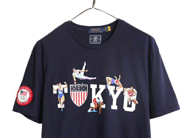デッドストック ポロ ラルフローレン プリント 半袖 Tシャツ メンズ L 東京 オリンピック 星条旗 アメリカ 代表 限定 シングルステッチ 紺