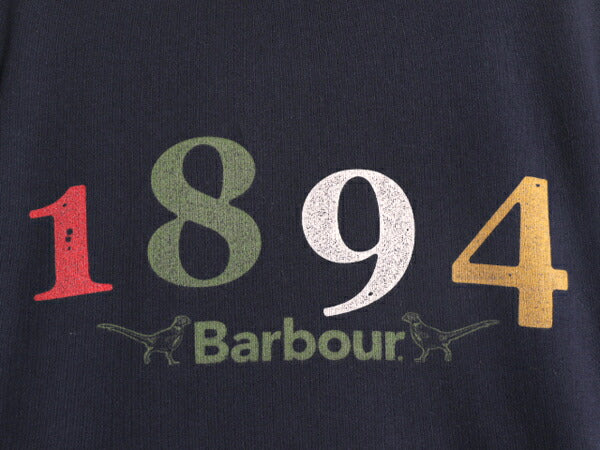 バブアー プリント 半袖 Tシャツ メンズ M / 古着 Babour ロゴTシャツ プリントTシャツ カットソー ヘビーウェイト ネイビー グラフィック