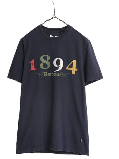 バブアー プリント 半袖 Tシャツ メンズ M / 古着 Babour ロゴTシャツ プリントTシャツ カットソー ヘビーウェイト ネイビー グラフィック