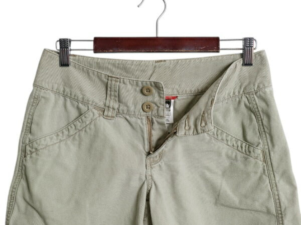 ノースフェイス ショートパンツ レディース M 程/ アウトドア ショーツ 短パン コットン キャンバス ワンポイント トレイル ハイキング 緑