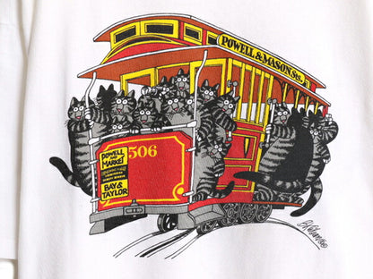 90s USA製 クリバンキャット イラスト 両面 プリント Tシャツ メンズ L / オールドシングルステッチ ネコ キャラクター ヘビーウェイト 白