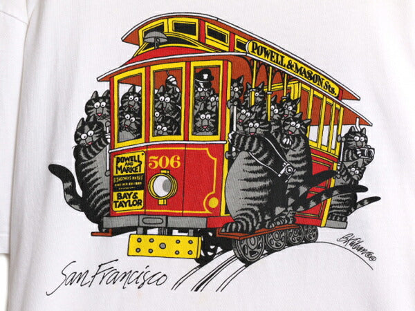 90s USA製 クリバンキャット イラスト 両面 プリント Tシャツ メンズ L / オールドシングルステッチ ネコ キャラクター ヘビーウェイト 白
