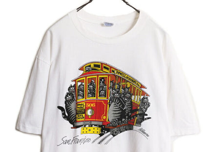 90s USA製 クリバンキャット イラスト 両面 プリント Tシャツ メンズ L / オールドシングルステッチ ネコ キャラクター ヘビーウェイト 白