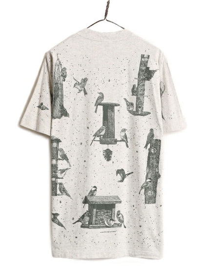 90s USA製 rel e vant products 鳥 イラスト プリント Tシャツ メンズ レディース L 古着 オールド アニマル アート シングルステッチ 総柄