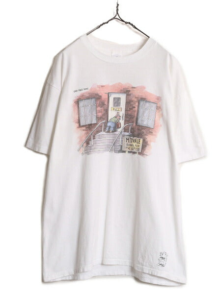 90s USA製 ジョーク イラスト プリント 半袖 Tシャツ メンズ XL / 古着 90年代 オールド プリントT アート キャラクター シングルステッチ