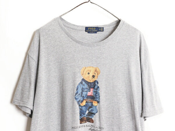 ポロベア ポロ ラルフローレン プリント 半袖 Tシャツ メンズ XL / 古着 キャラクター プリントTシャツ シングルステッチ 大きいサイズ 灰