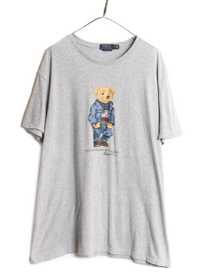 ポロベア ポロ ラルフローレン プリント 半袖 Tシャツ メンズ XL / 古着 キャラクター プリントTシャツ シングルステッチ 大きいサイズ 灰