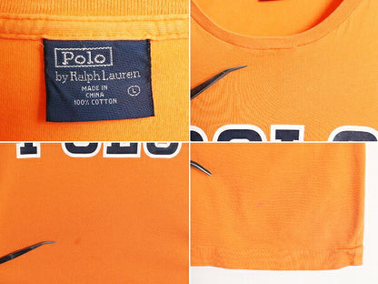 00s ポロ ラルフローレン プリント 半袖 Tシャツ メンズ L 00年代 オールド プリントT シングルステッチ クルーネック カットソー オレンジ