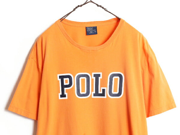 00s ポロ ラルフローレン プリント 半袖 Tシャツ メンズ L 00年代 オールド プリントT シングルステッチ クルーネック カットソー オレンジ