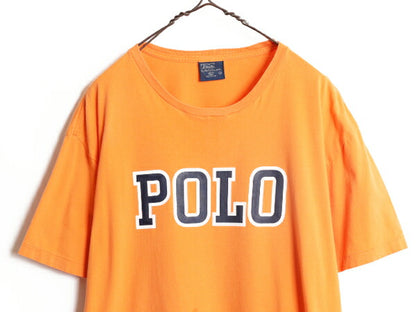 00s ポロ ラルフローレン プリント 半袖 Tシャツ メンズ L 00年代 オールド プリントT シングルステッチ クルーネック カットソー オレンジ