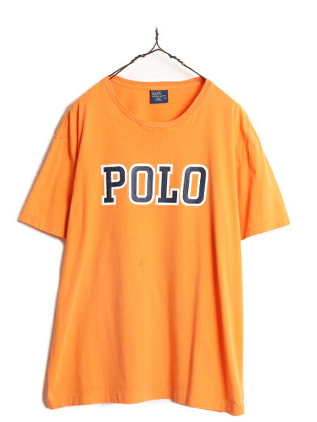 00s ポロ ラルフローレン プリント 半袖 Tシャツ メンズ L 00年代 オールド プリントT シングルステッチ クルーネック カットソー オレンジ