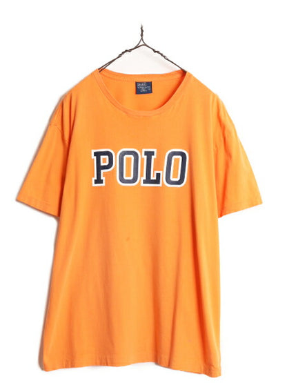 00s ポロ ラルフローレン プリント 半袖 Tシャツ メンズ L 00年代 オールド プリントT シングルステッチ クルーネック カットソー オレンジ