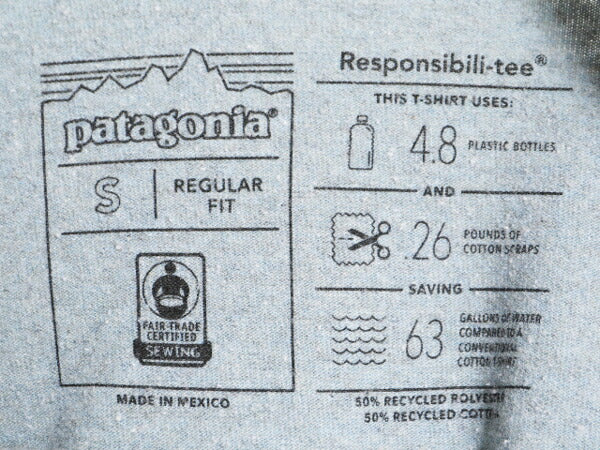 パタゴニア 両面 プリント 半袖 Tシャツ メンズ S 古着 Patagonia アウトドア P6 ボックスロゴ バックプリント クルーネック ブルー グレー