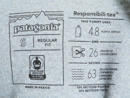 パタゴニア 両面 プリント 半袖 Tシャツ メンズ S 古着 Patagonia アウトドア P6 ボックスロゴ バックプリント クルーネック ブルー グレー