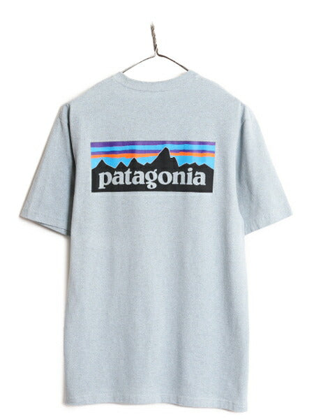 パタゴニア 両面 プリント 半袖 Tシャツ メンズ S 古着 Patagonia アウトドア P6 ボックスロゴ バックプリント クルーネック ブルー グレー