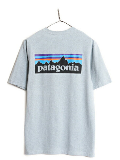 パタゴニア 両面 プリント 半袖 Tシャツ メンズ S 古着 Patagonia アウトドア P6 ボックスロゴ バックプリント クルーネック ブルー グレー