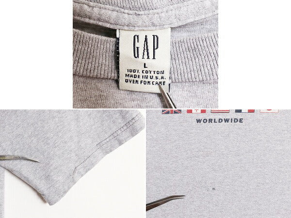 00s USA製 OLD GAP プリント 半袖 Tシャツ メンズ L / 古着 00年代 オールド ギャップ 国旗 グラフィック プリントT ロゴT コットン グレー