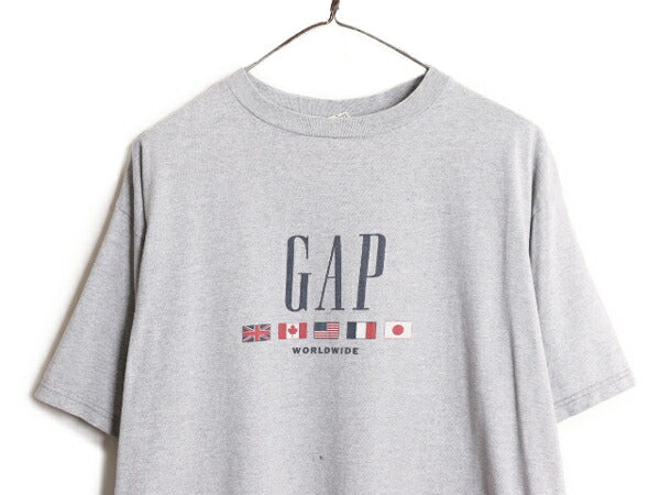 00s USA製 OLD GAP プリント 半袖 Tシャツ メンズ L / 古着 00年代 オールド ギャップ 国旗 グラフィック プリントT ロゴT コットン グレー