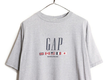 00s USA製 OLD GAP プリント 半袖 Tシャツ メンズ L / 古着 00年代 オールド ギャップ 国旗 グラフィック プリントT ロゴT コットン グレー