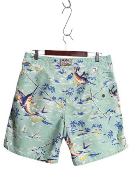 ポロ ラルフローレン 総柄 ショートパンツ メンズ 36 / スイム サーフ ショーツ 水陸両用 インナー付き 短パン 海パン アロハ ハワイアン