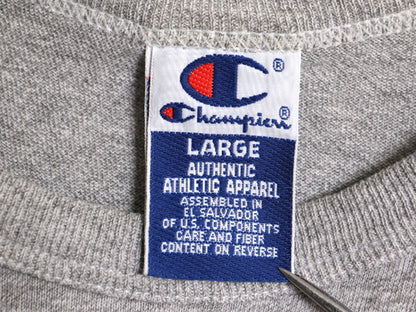 90s チャンピオン カレッジ プリント Tシャツ メンズ L / 古着 90年代 オールド Champion 半袖Tシャツ ヘビーウェイト 霜降り グレー 杢 灰