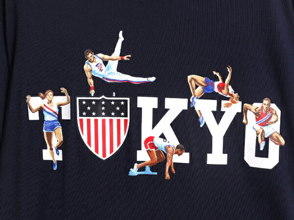 デッドストック ポロ ラルフローレン プリント 半袖 Tシャツ メンズ M 東京 オリンピック 星条旗 アメリカ 代表 限定 シングルステッチ 紺