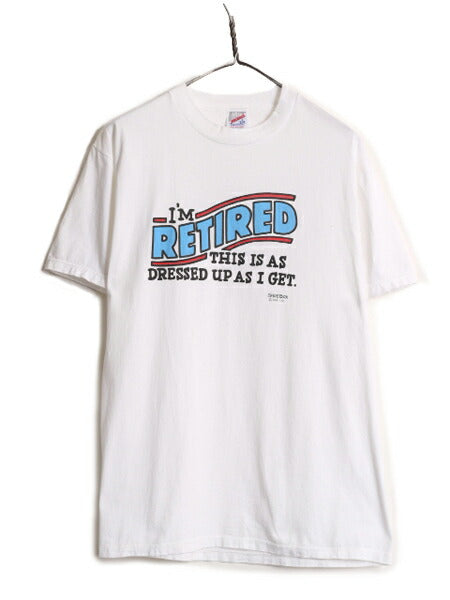 90s USA製 ジョーク メッセージ プリント Tシャツ メンズ L / 古着 90年代 オールド 当時物 グラフィック ヘビーウェイト コットン SHOEBOX
