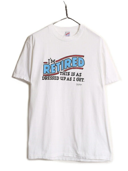 90s USA製 ジョーク メッセージ プリント Tシャツ メンズ L / 古着 90年代 オールド 当時物 グラフィック ヘビーウェイト コットン SHOEBOX