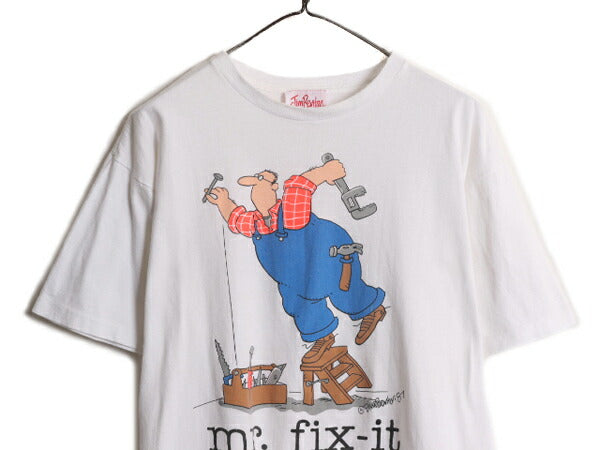 80s USA製 ジョーク イラスト プリント 半袖 Tシャツ メンズ XL / 80年代 ヴィンテージ ヘビーウェイト シングルステッチ 大きいサイズ 白