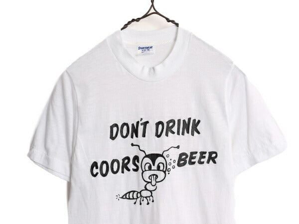 70s USA製 キャラクター メッセージ イラスト プリント Tシャツ S 小さめ メンズ XS 古着 70年代 ヴィンテージ 企業物 シングルステッチ 白
