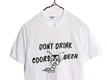 70s USA製 キャラクター メッセージ イラスト プリント Tシャツ S 小さめ メンズ XS 古着 70年代 ヴィンテージ 企業物 シングルステッチ 白