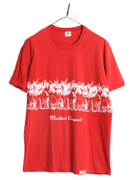 80s USA製 ブタ イラスト 両面 プリント 半袖 Tシャツ メンズ L / ヴィンテージ 当時物 アニマル キャラクター ヘビーウェイト CRAZY SHIRT