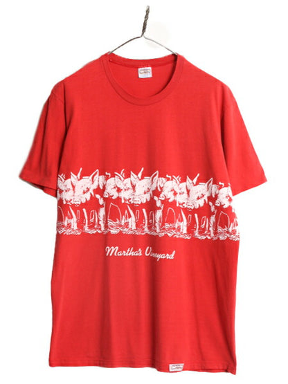 80s USA製 ブタ イラスト 両面 プリント 半袖 Tシャツ メンズ L / ヴィンテージ 当時物 アニマル キャラクター ヘビーウェイト CRAZY SHIRT