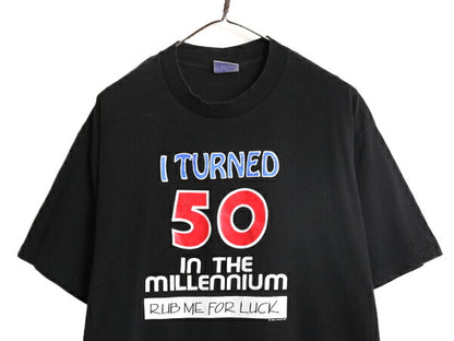 90s ジョーク メッセージ プリント 半袖 Tシャツ メンズ XL 古着 90年代 オールド シングルステッチ ヘビーウェイト 大きいサイズ ブラック