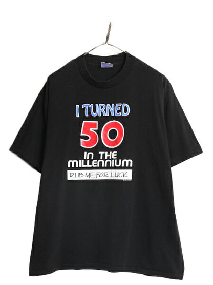 90s ジョーク メッセージ プリント 半袖 Tシャツ メンズ XL 古着 90年代 オールド シングルステッチ ヘビーウェイト 大きいサイズ ブラック