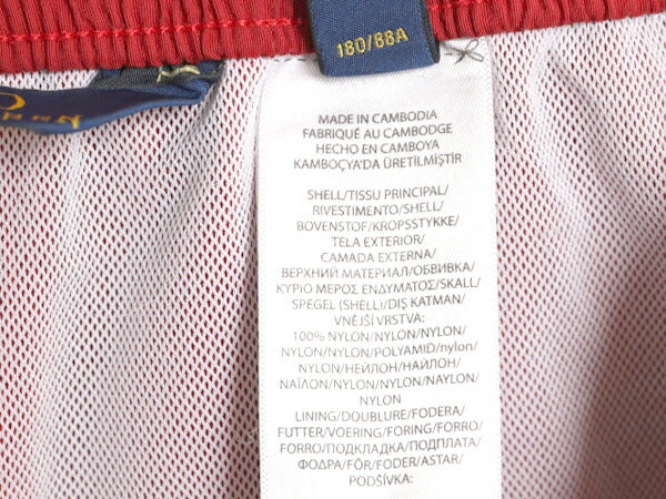 ポロ ラルフローレン ナイロン ショートパンツ メンズ L / 古着 サーフ スイム ショーツ 水陸両用 短パン 海パン インナー付き 薄手 レッド