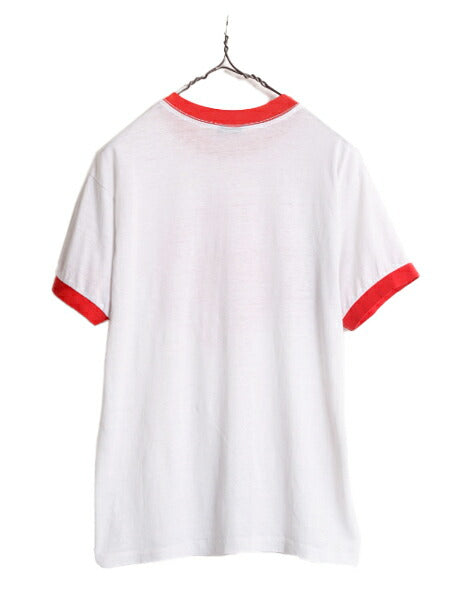 80s USA製 企業 ロゴ プリント リンガー Tシャツ メンズ L 小さめ S 程/ 80年代 ヴィンテージ 半袖Tシャツ 当時物 企業物 シングルステッチ