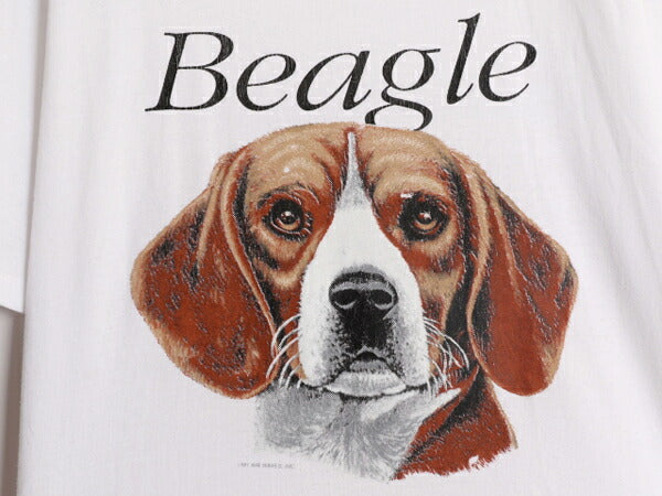 90s USA製 ドッグ アート イラスト プリント Tシャツ メンズ L 古着 90年代 オールド 犬 アニマル シングルステッチ グラフィック ビーグル