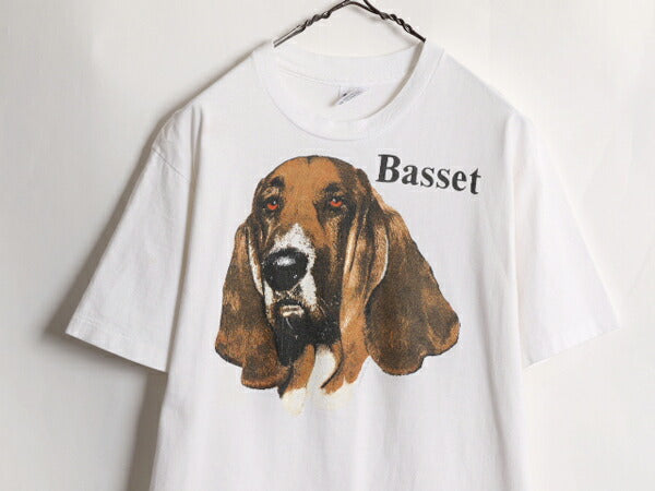 90s ドッグ イラスト プリント 半袖 Tシャツ メンズ レディース M / 古着 90年代 オールド アート イヌ アニマル バセット ヘビーウェイト