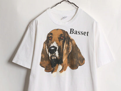 90s ドッグ イラスト プリント 半袖 Tシャツ メンズ レディース M / 古着 90年代 オールド アート イヌ アニマル バセット ヘビーウェイト