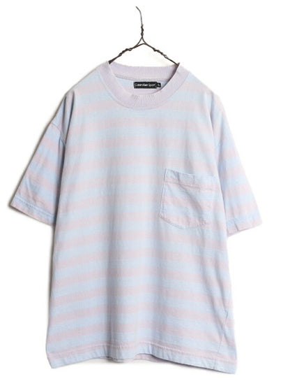 90s カルバンクライン ポケット付き ボーダー 半袖 Tシャツ メンズ XL / 古着 90年代 オールド CALVIN KLEIN SPORT ヘビーウェイト ポケT