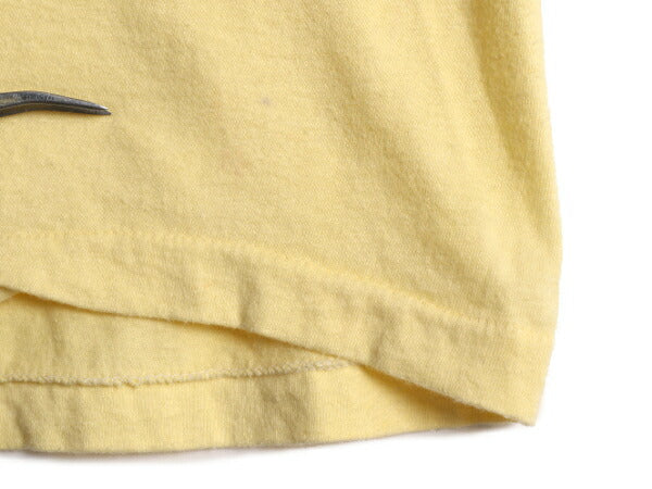 80s USA製 ポケット付き 無地 半袖 Tシャツ メンズ L 小さめ M 程/ 80年代 ヴィンテージ ポケT 無地T シングルステッチ 耳付き 耳 イエロー
