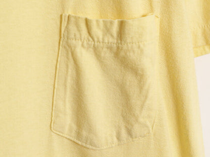 80s USA製 ポケット付き 無地 半袖 Tシャツ メンズ L 小さめ M 程/ 80年代 ヴィンテージ ポケT 無地T シングルステッチ 耳付き 耳 イエロー